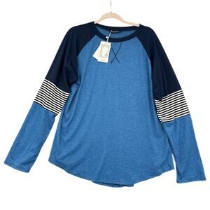 Coeur De Vague Blue Long Sleeve Crew Neck Striped Detail‎ Raglan Shirt 2XL